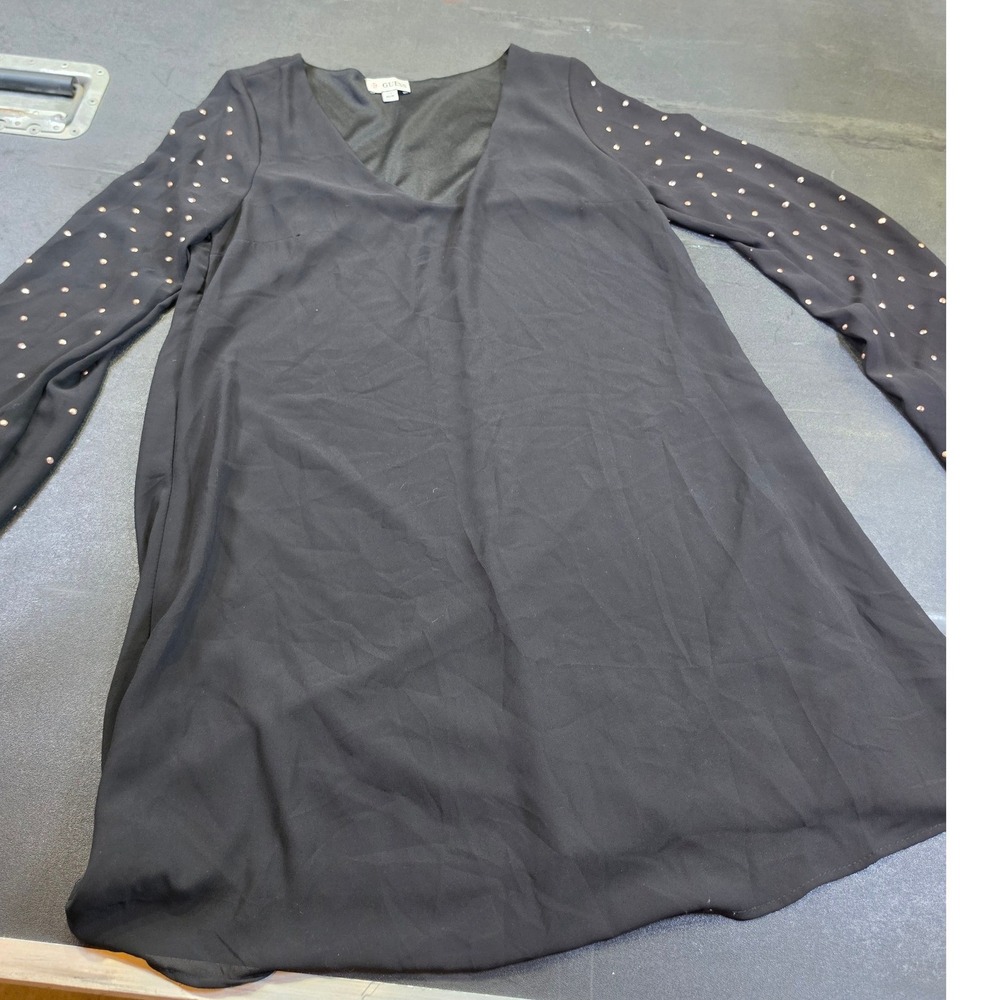 Guess Black V-Neck Long Sleeve Studded Shift Party Glam Goth Coquette DressXS